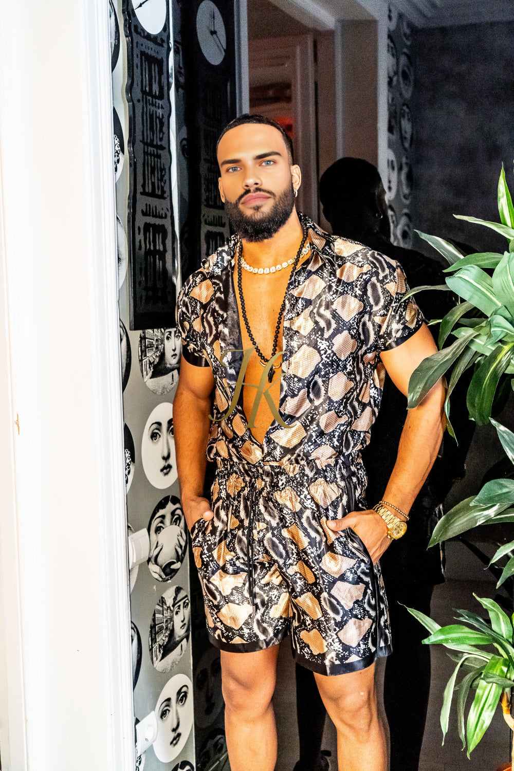 Luxury snake Silk Shirt Set - Festival Outfit, Handmade Men's Fashion - kayibstrore