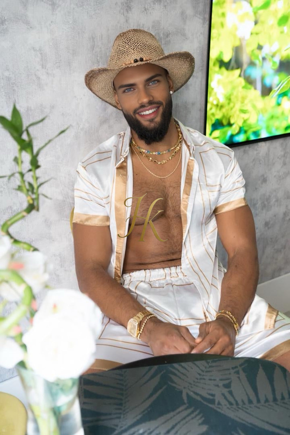 Luxury Boho Silk Shirt Set for Men - Festival Outfit, Handmade Men's Fashion - kayibstrore