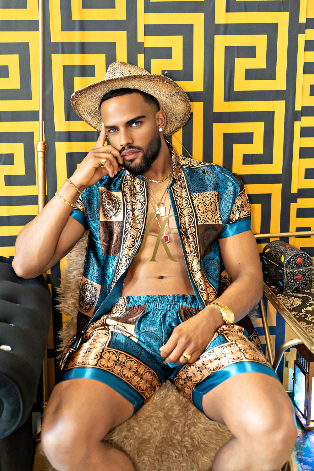 Luxury Boho Silk Shirt Set - Festival Outfit, Handmade Men's Fashion style - kayibstrore
