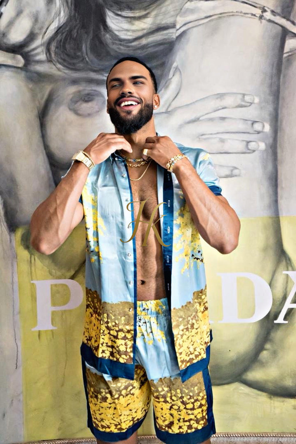 Luxury Boho Silk Shirt Set - Festival Outfit, Boho Handmade Men's Fashion - kayibstrore