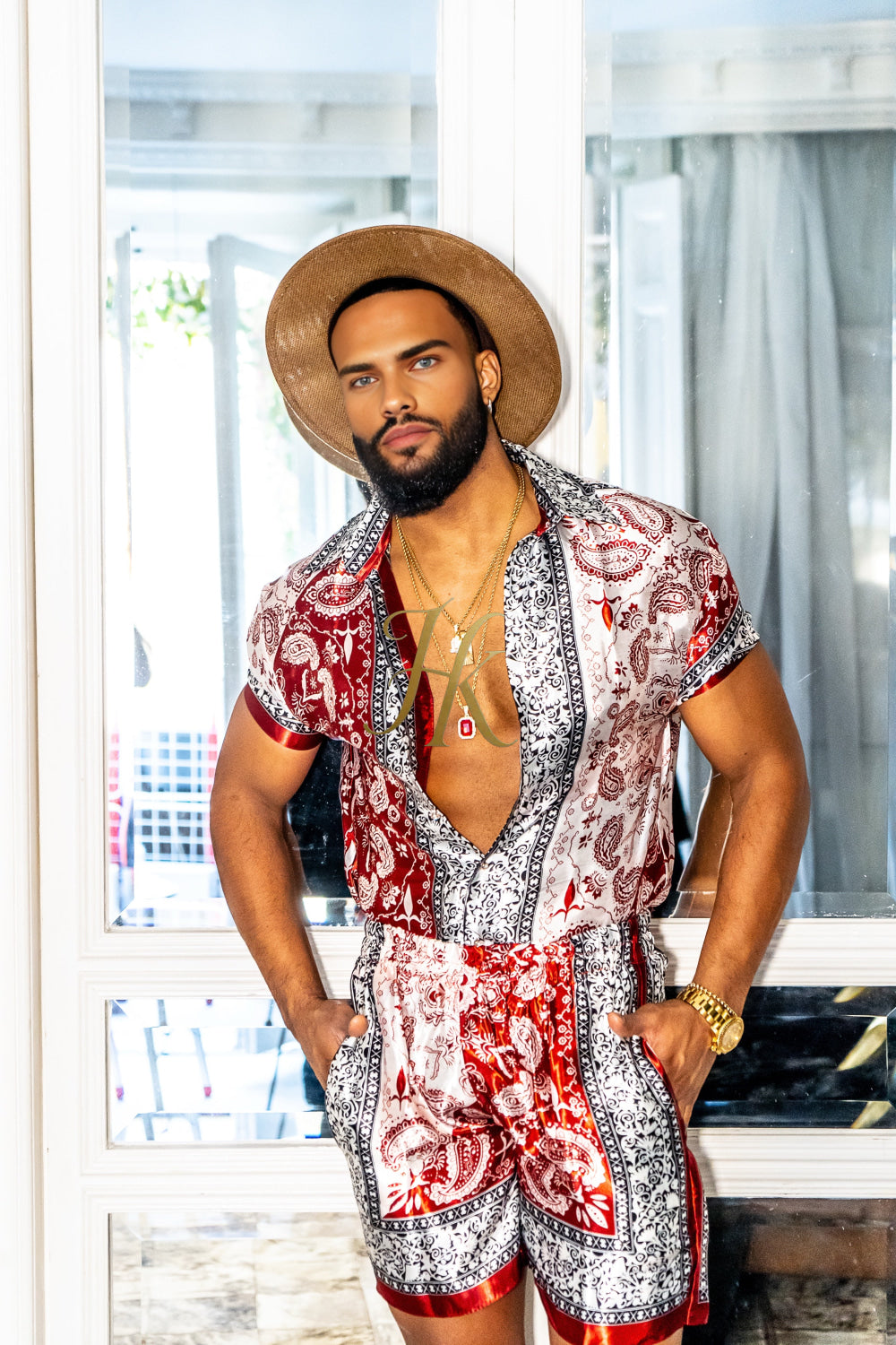 Luxury Boho Silk Shirt Set - Festival Outfit, Handmade Men's Fashion - kayibstrore