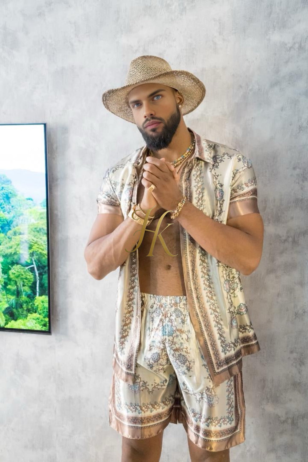 Luxury Boho Silk Shirt Set - Festival Outfit, Boho Handmade Men's Fashion - kayibstrore