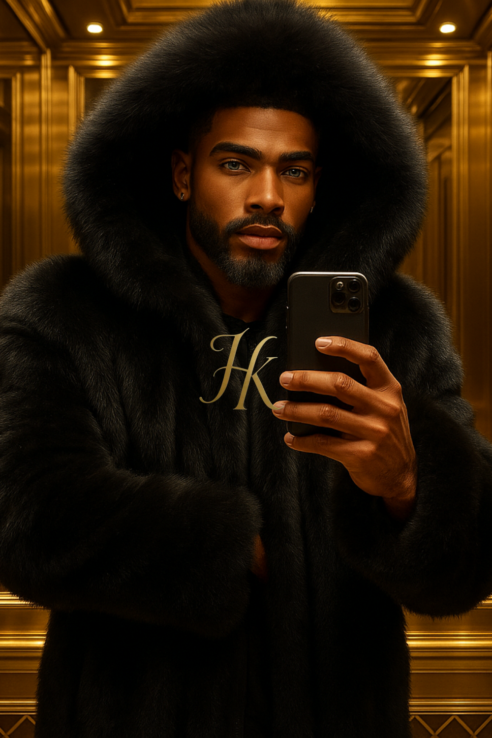 Luxury Men’s Black Fox Fur Hooded Coat – Winter Warm Jacket Outerwear