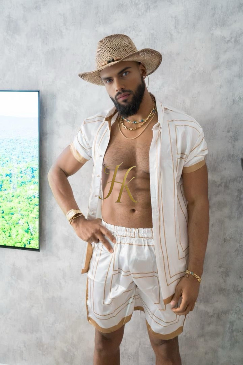 Luxury Boho Silk Shirt Set for Men - Festival Outfit, Handmade Men's Fashion - kayibstrore