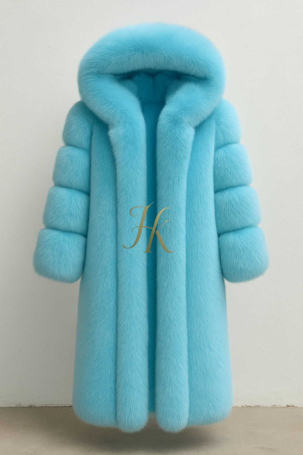 Men’s Light Blue Long Fox Fur Coat – Genuine Natural Fur Luxury Winter Outwear
