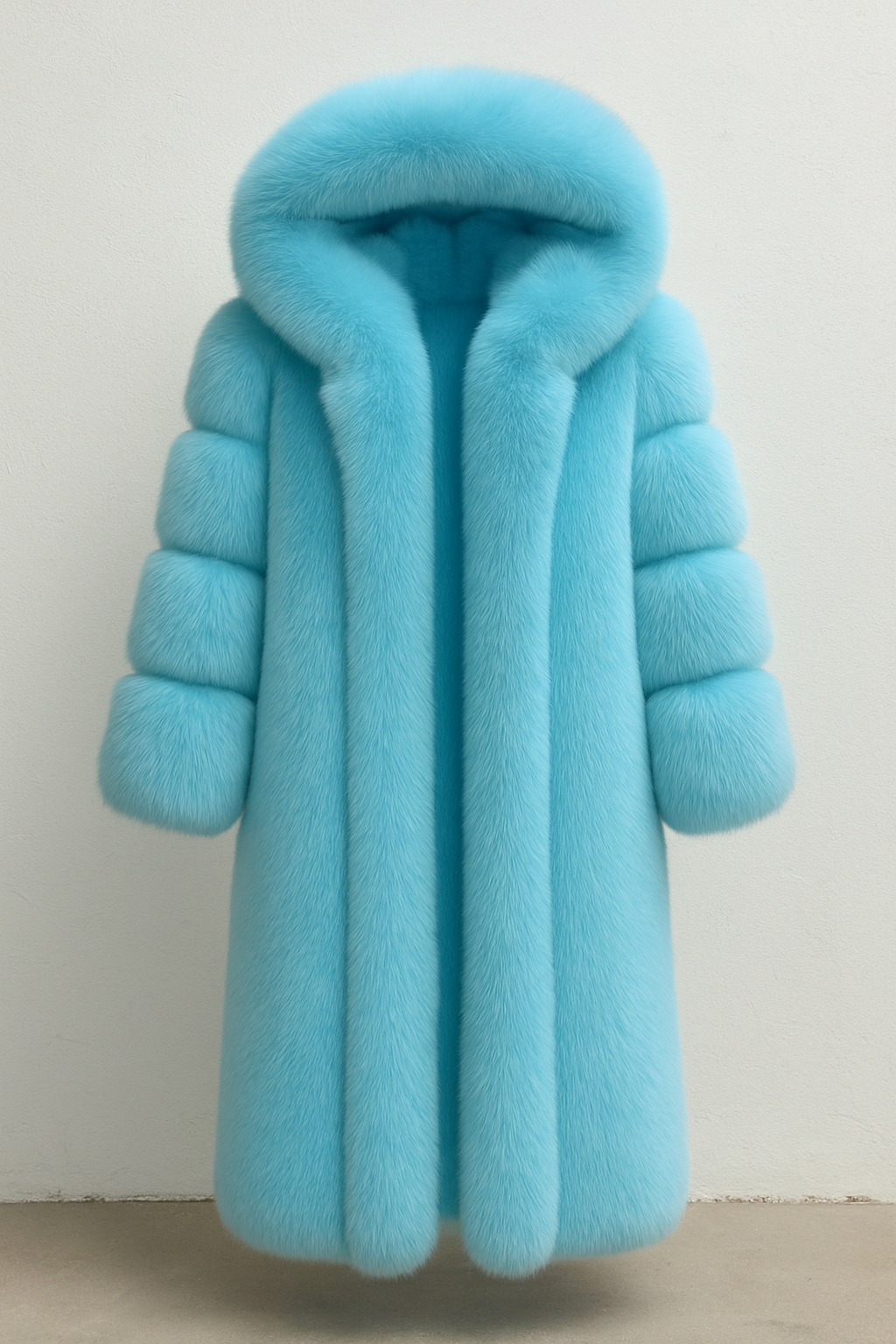 Men’s Light Blue Long Fox Fur Coat – Genuine Natural Fur Luxury Winter Outwear