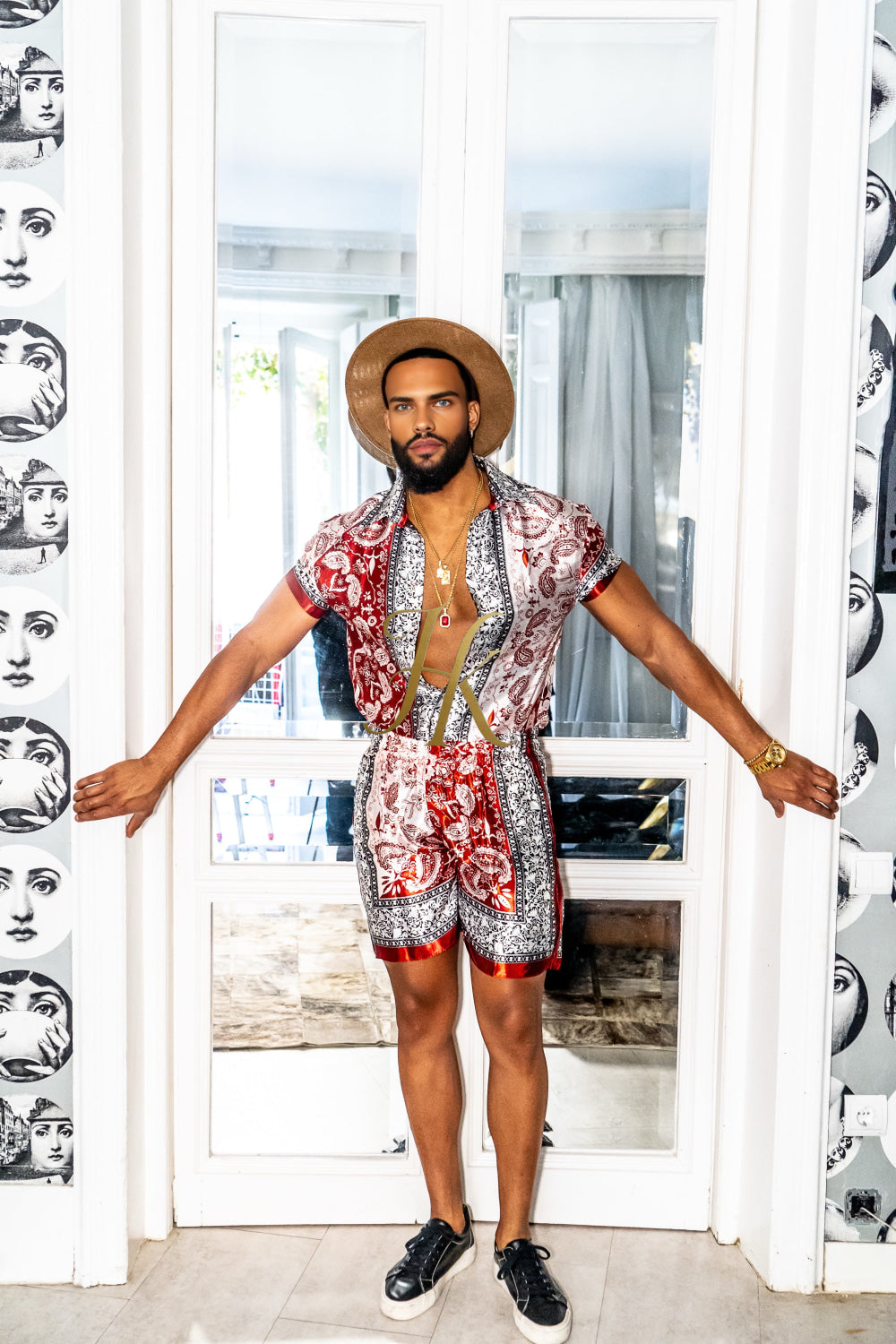 Luxury Boho Silk Shirt Set - Festival Outfit, Handmade Men's Fashion - kayibstrore