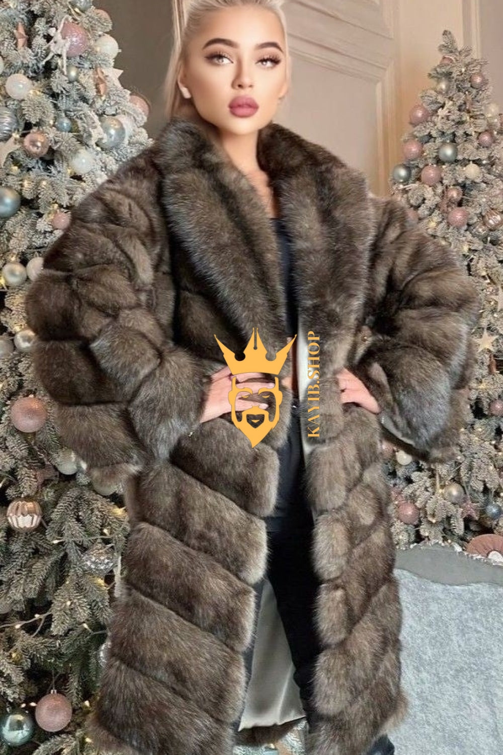 Winter coat- Luxury Tiger-Striped Raccoon Fur Short Coat - Stay Stylish and Warm with Oversized Sleeves - kayibstrore