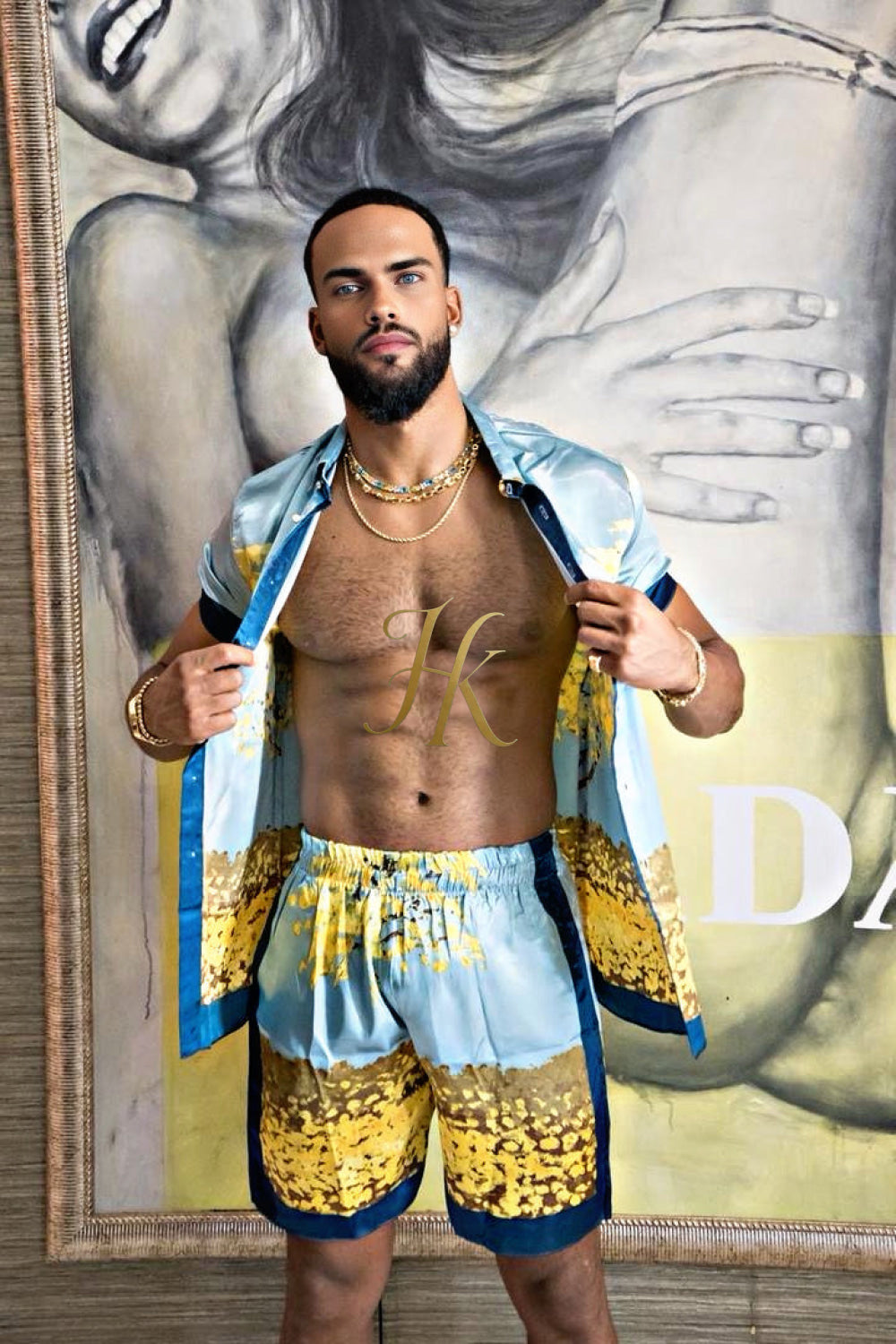 Luxury Boho Silk Shirt Set - Festival Outfit, Boho Handmade Men's Fashion - kayibstrore