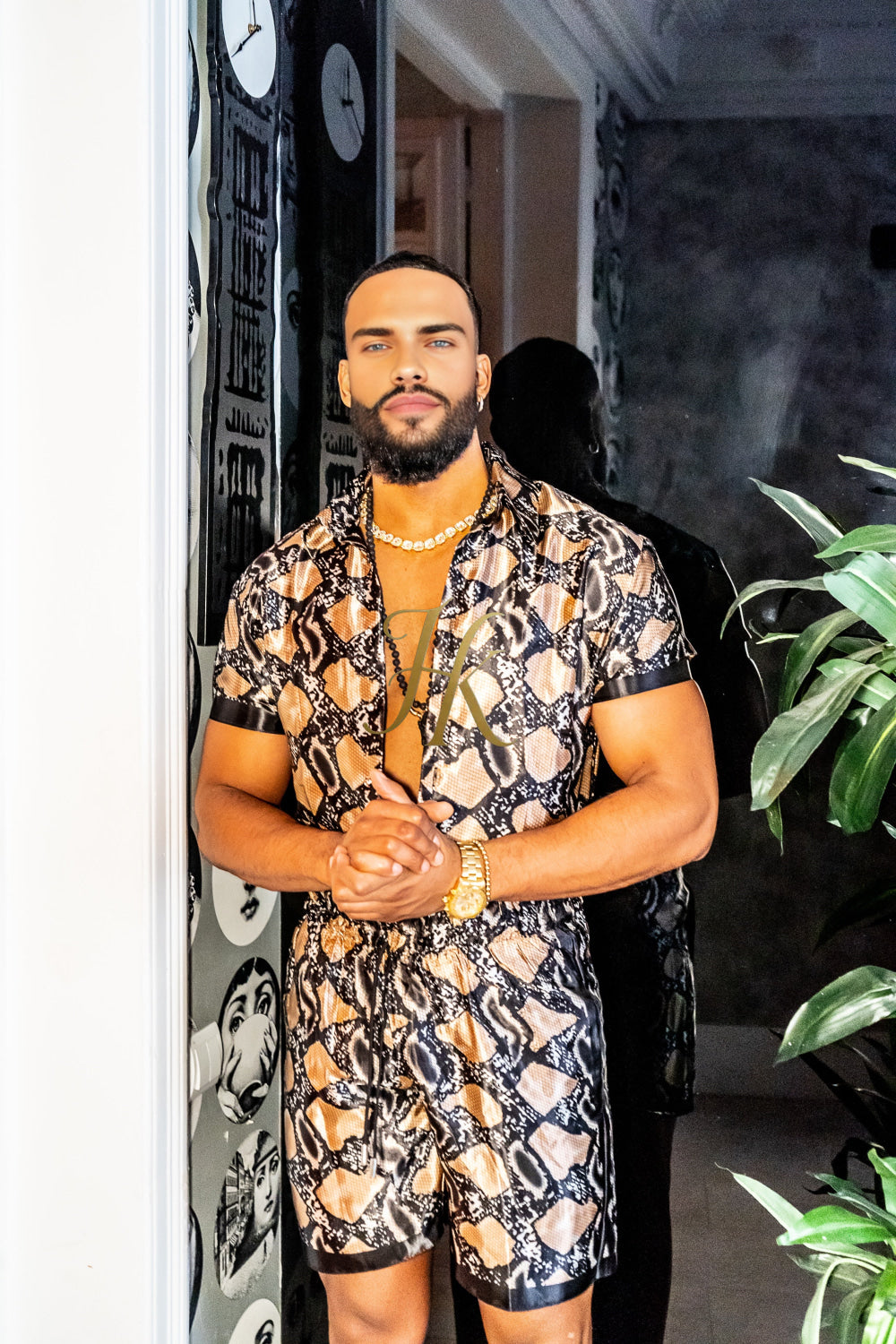 Luxury snake Silk Shirt Set - Festival Outfit, Handmade Men's Fashion - kayibstrore