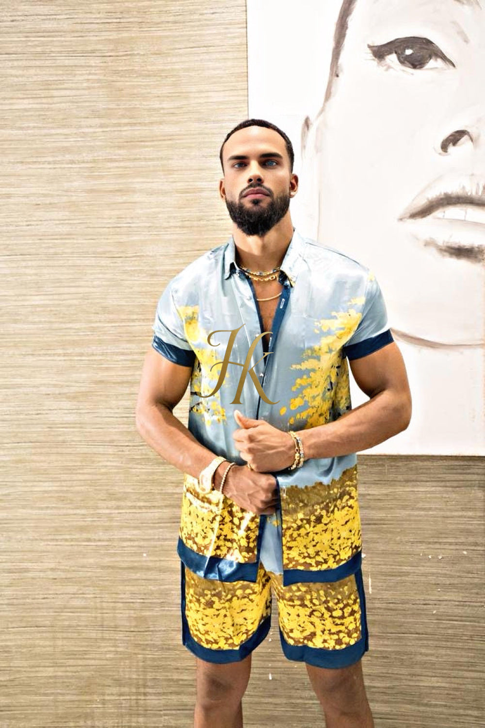 Luxury Boho Silk Shirt Set - Festival Outfit, Boho Handmade Men's Fashion - kayibstrore