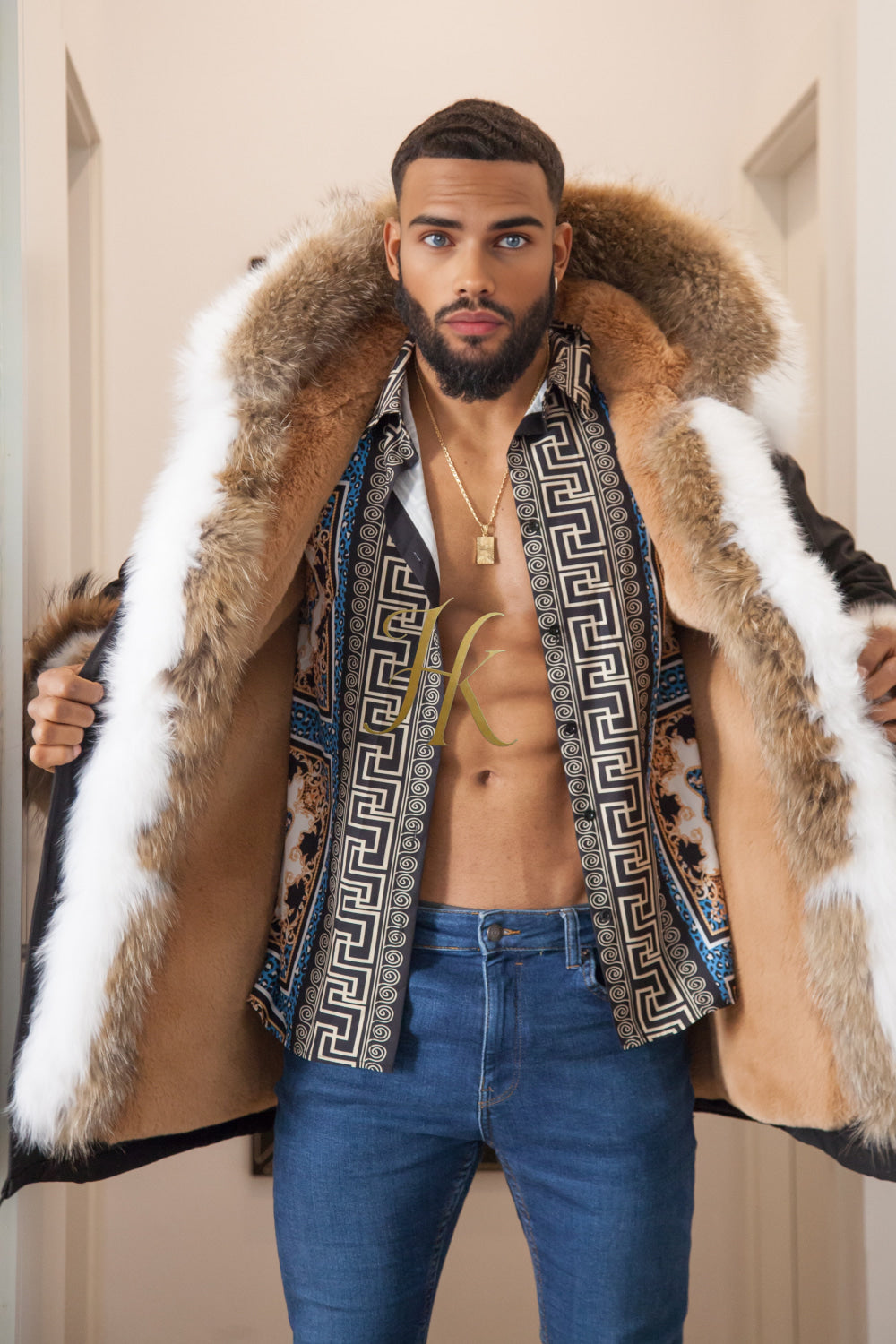 Men's Luxury handmade fox fur Coats Parka - Versatile Winter Protection for the Modern Man - kayibstrore