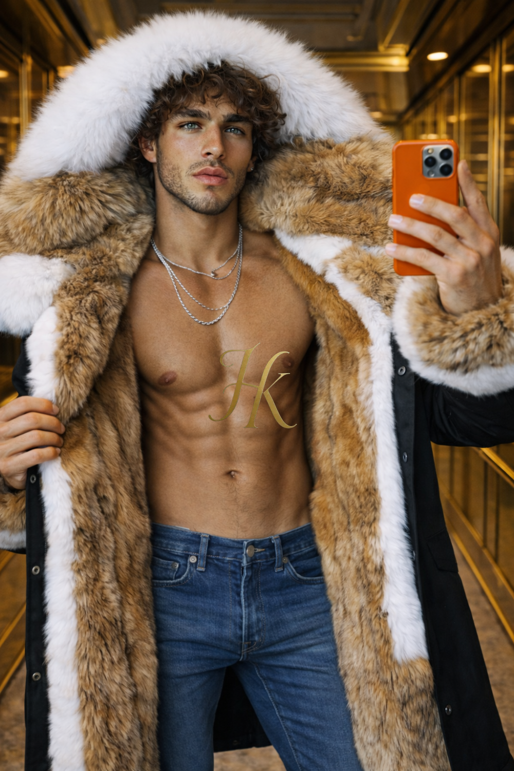 MEN’S LUXURY FOX FUR PARKA – BLACK & WHITE EDITION