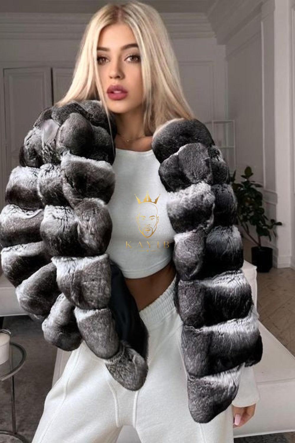 Multicolor women's Genuine Chinchilla Outwear with Real Rex Rabbit Fur | Stylish Shawl Collar Coat - kayibstrore