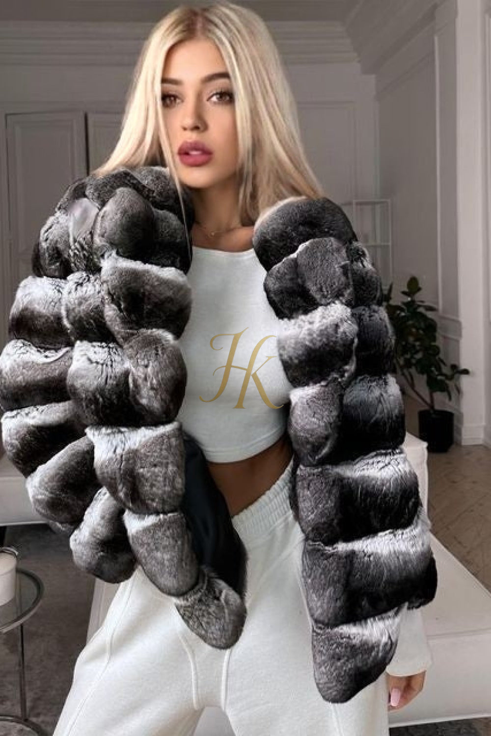 Multicolor women's Genuine Chinchilla Outwear with Real Rex Rabbit Fur | Stylish Shawl Collar Coat - kayibstrore