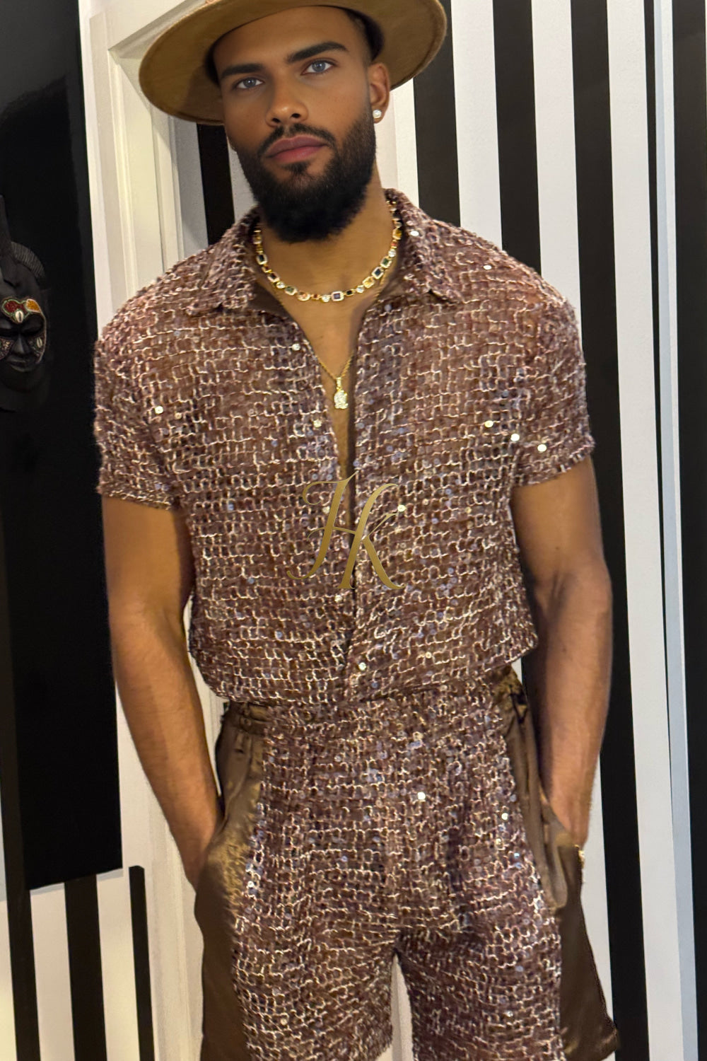 Velour Nights Mesh Shirt – Champagne Gold Elegance - kayibstrore