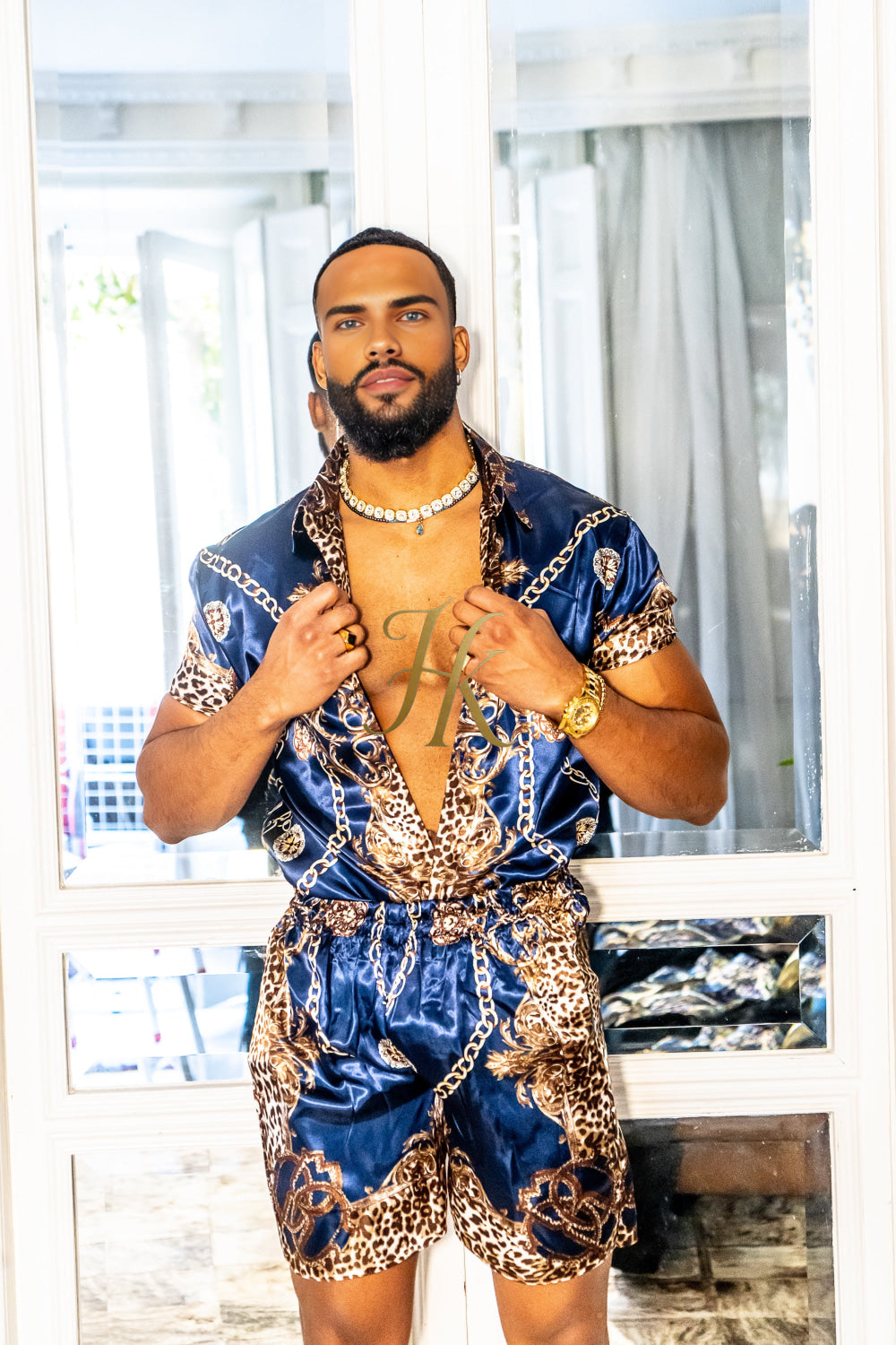 Luxury Boho Silk Shirt Set - Festival Outfit, Boho Handmade Men's Fashion - kayibstrore