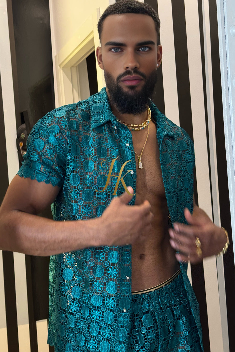 🌟 Celestia Pearl Lace Shirt – Where Art Meets Elegance - kayibstrore