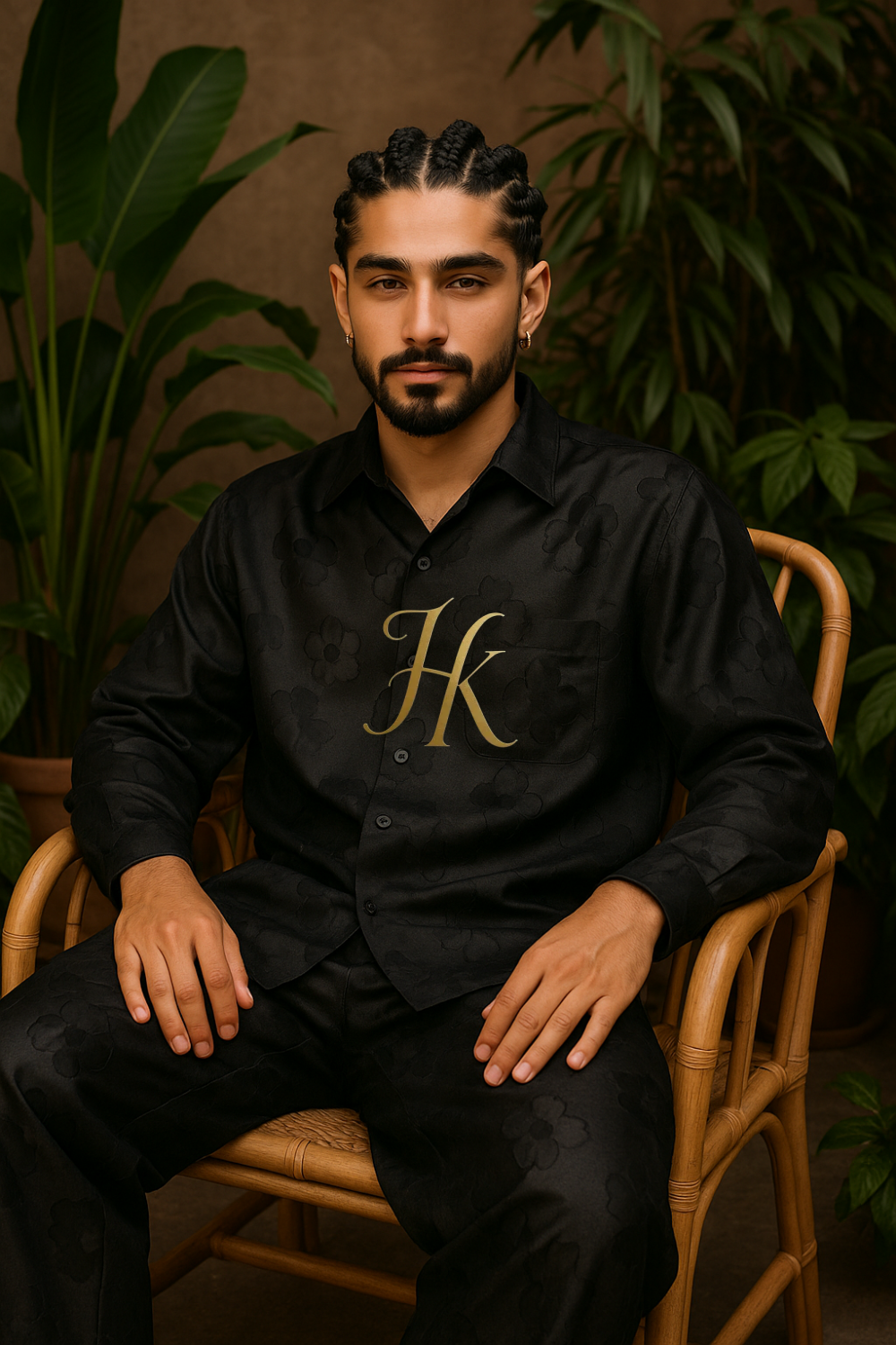 Men’s Jacquard Plaid Set – Luxury Textured Shirt & Pants Designer Outfit