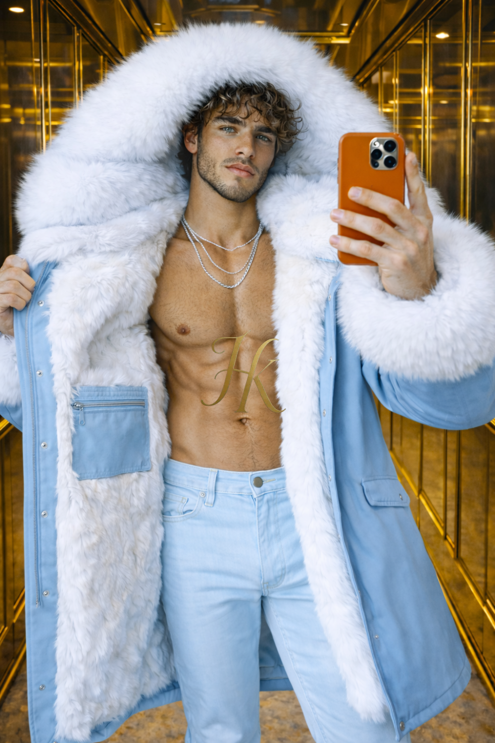 MEN’S LUXURY FOX FUR PARKA – ICE BLUE EDITION