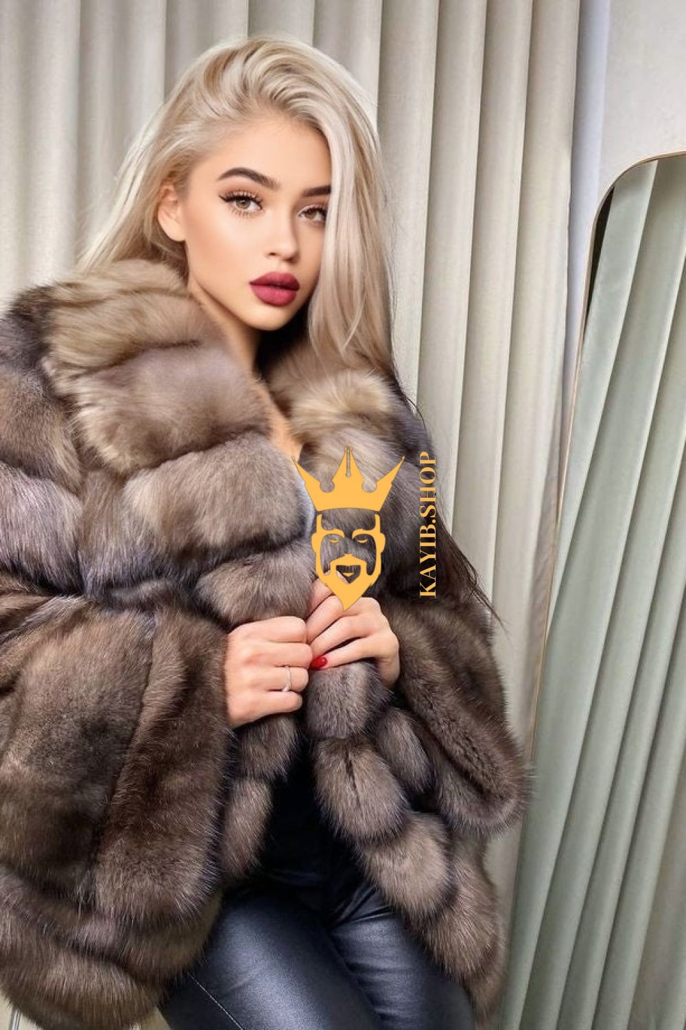 Winter coat- Luxury Tiger-Striped Raccoon Fur Short Coat - Stay Stylish and Warm with Oversized Sleeves - kayibstrore