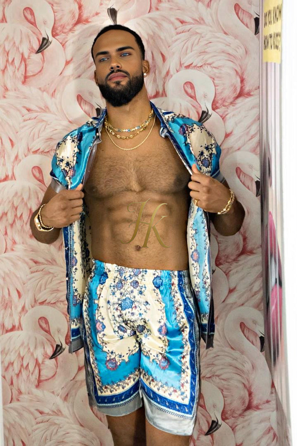 Luxury Boho Silk Shirt Set - Festival Outfit, Handmade Men's Fashion style for summer - kayibstrore