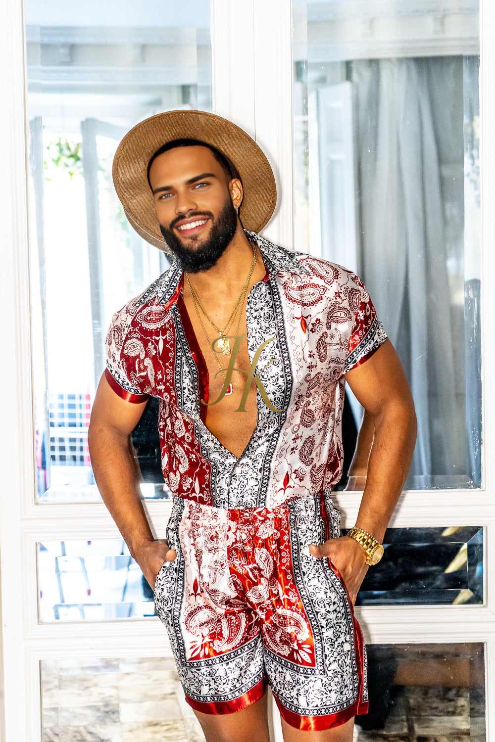 Luxury Boho Silk Shirt Set - Festival Outfit, Handmade Men's Fashion - kayibstrore