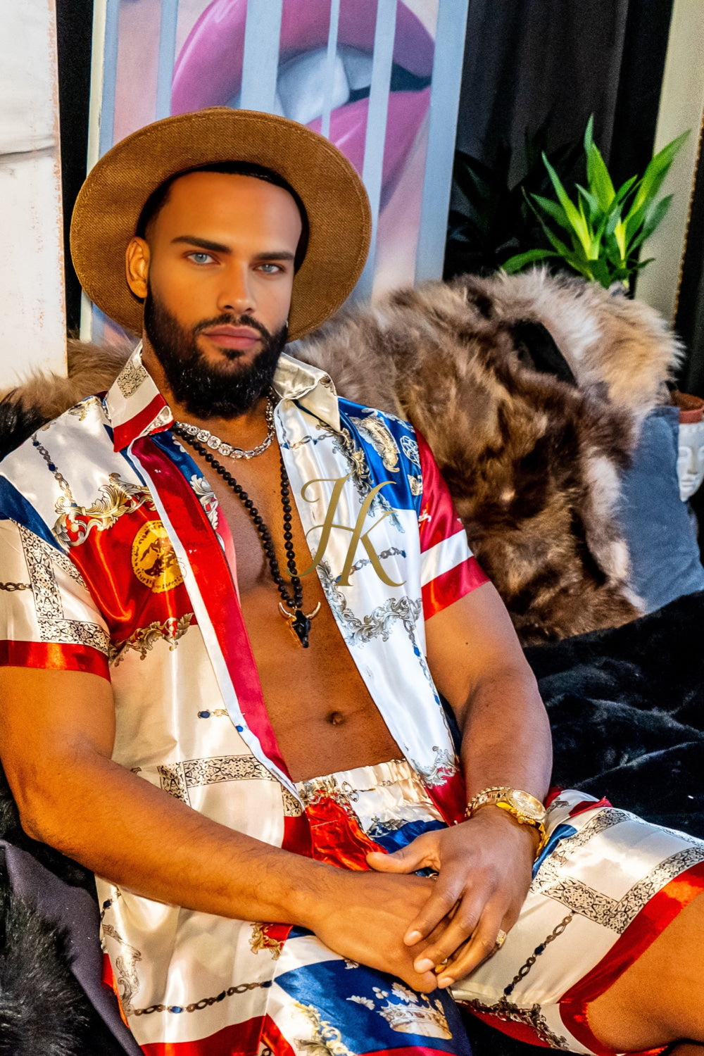 Luxurious Barocco Print Set - The Ultimate Summer Silk Outfit for Men - kayibstrore