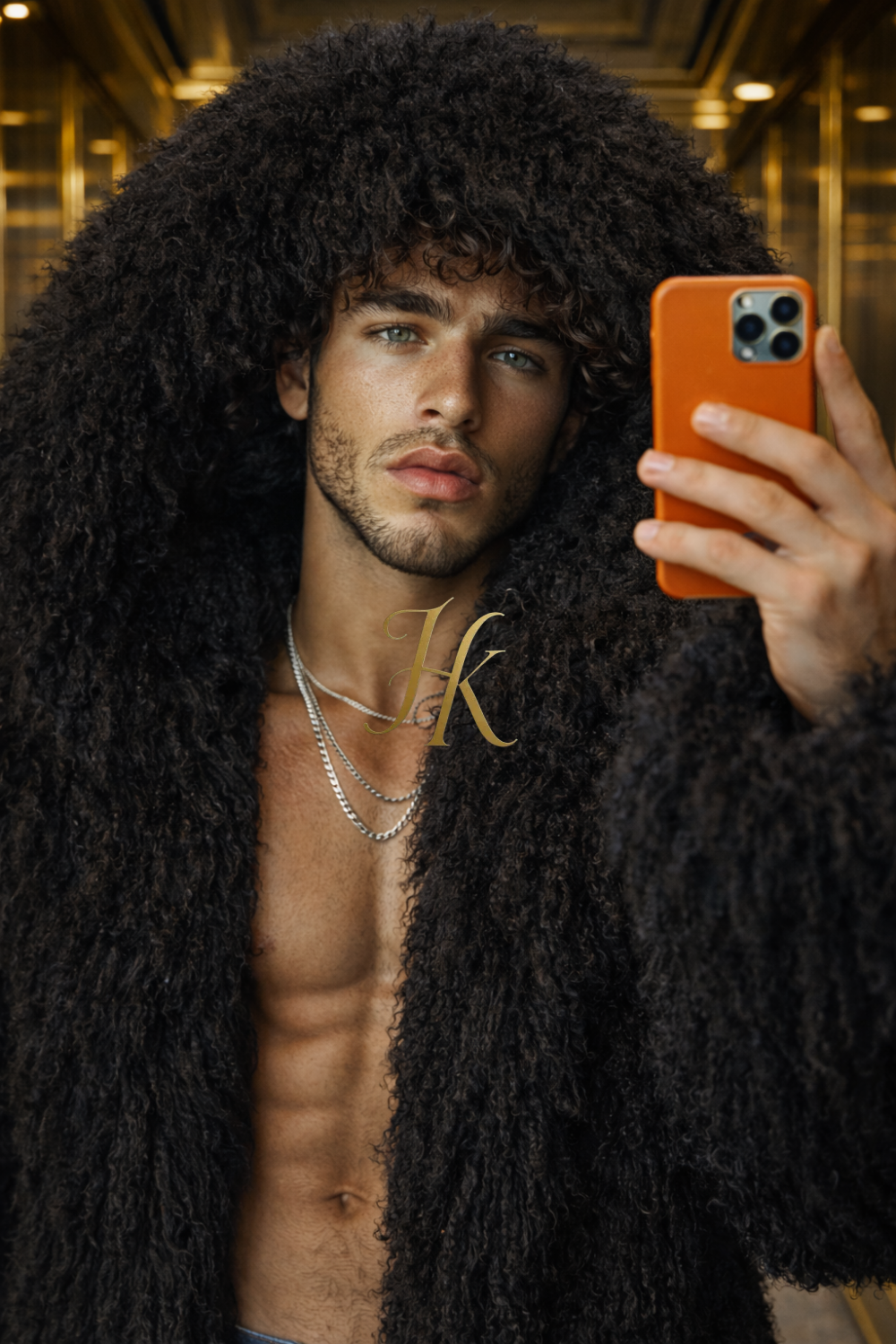 Men’s Luxury Real Mongolian Sheepskin Fur Coat – Extra Long 130 cm Hooded Winter Overcoat