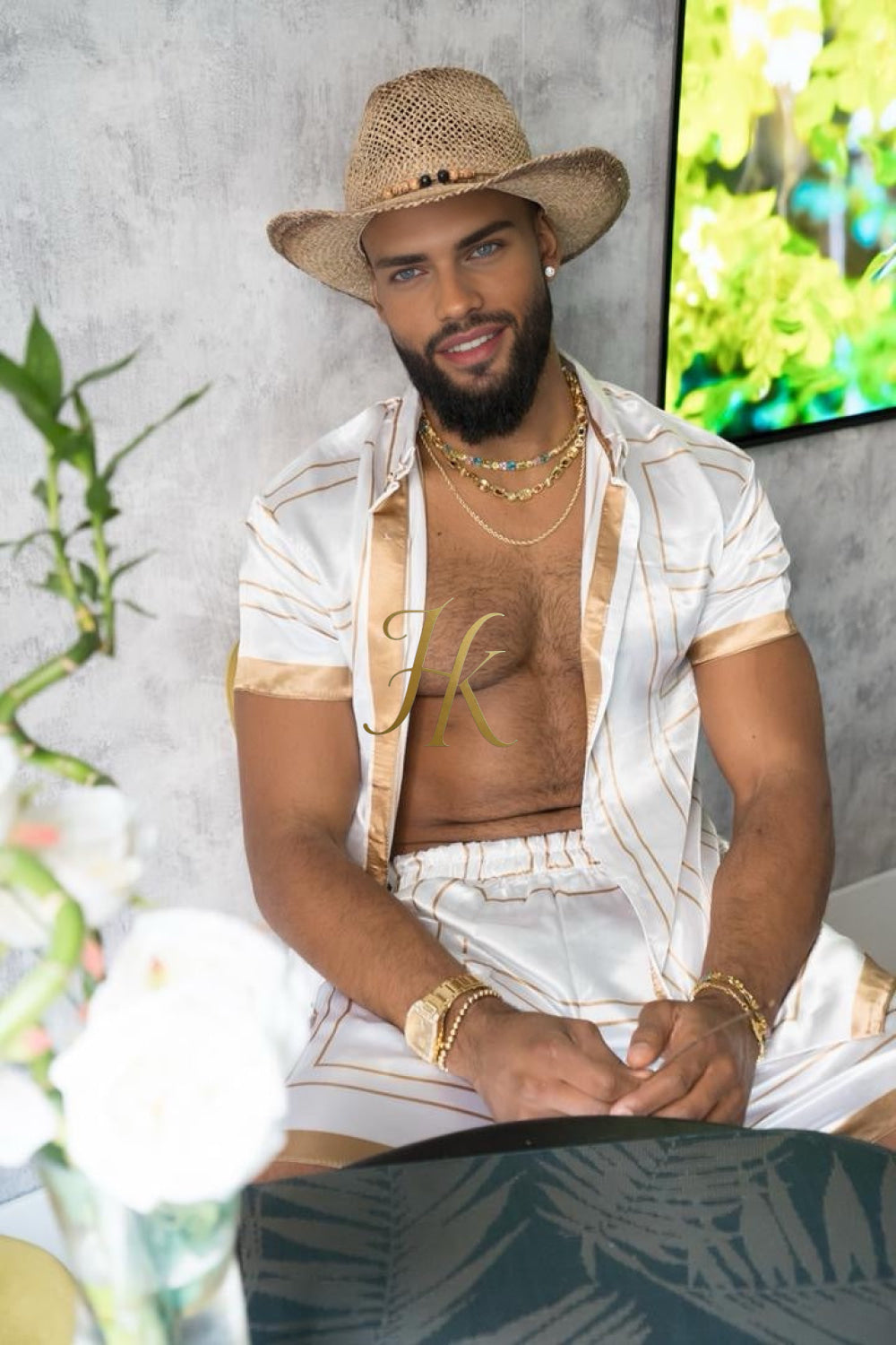 Luxury Boho Silk Shirt Set for Men - Festival Outfit, Handmade Men's Fashion - kayibstrore