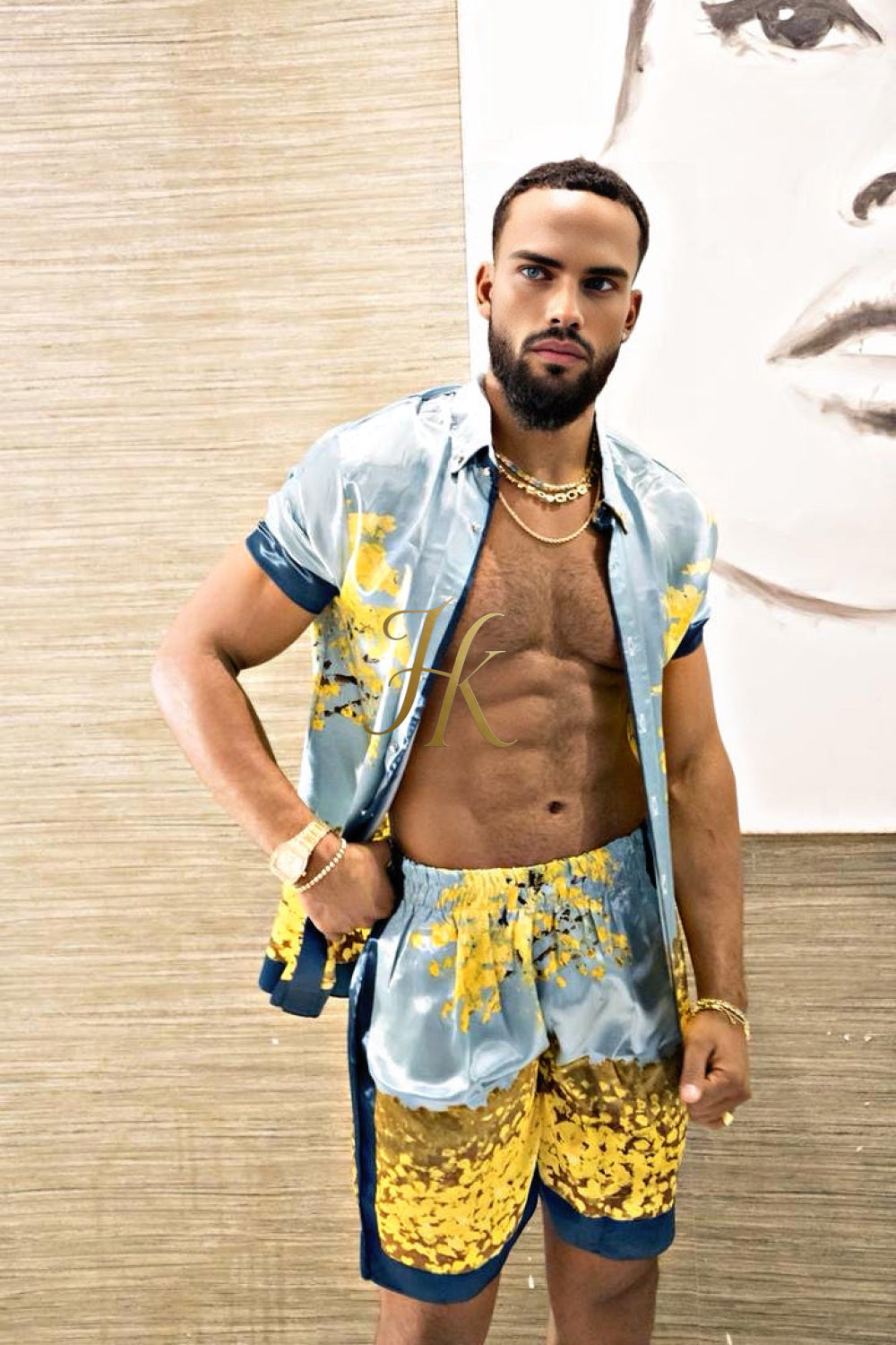 Luxury Boho Silk Shirt Set - Festival Outfit, Boho Handmade Men's Fashion - kayibstrore
