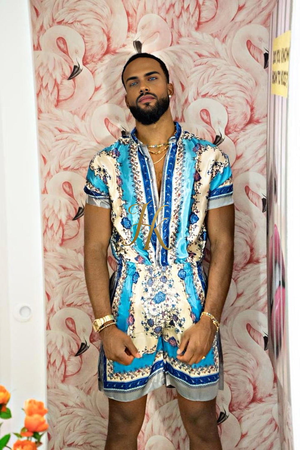 Luxury Boho Silk Shirt Set - Festival Outfit, Handmade Men's Fashion style for summer - kayibstrore