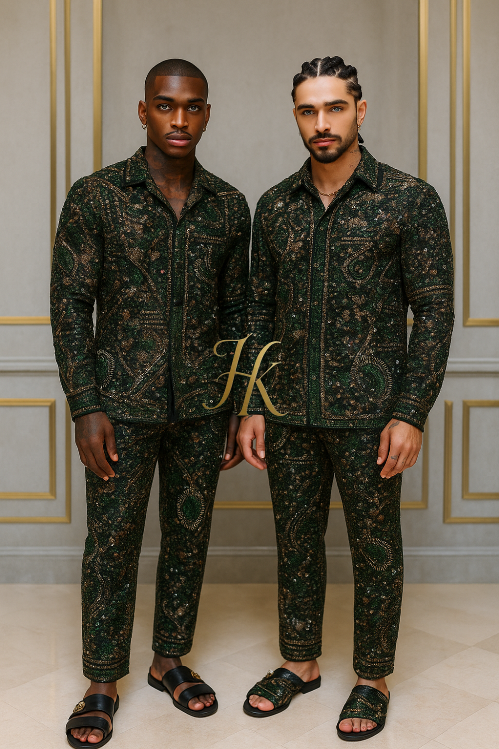 Men’s Luxury Beaded Lace Set – French Tulle with Pearls & Sequins Shirt and Pants