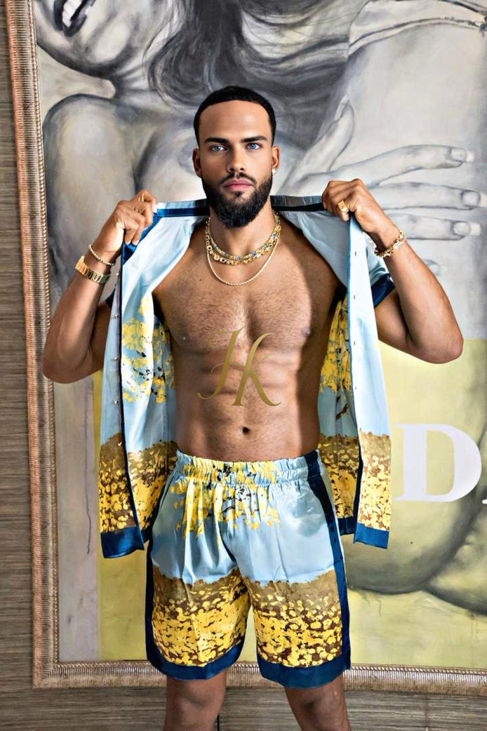 Luxury Boho Silk Shirt Set - Festival Outfit, Boho Handmade Men's Fashion - kayibstrore