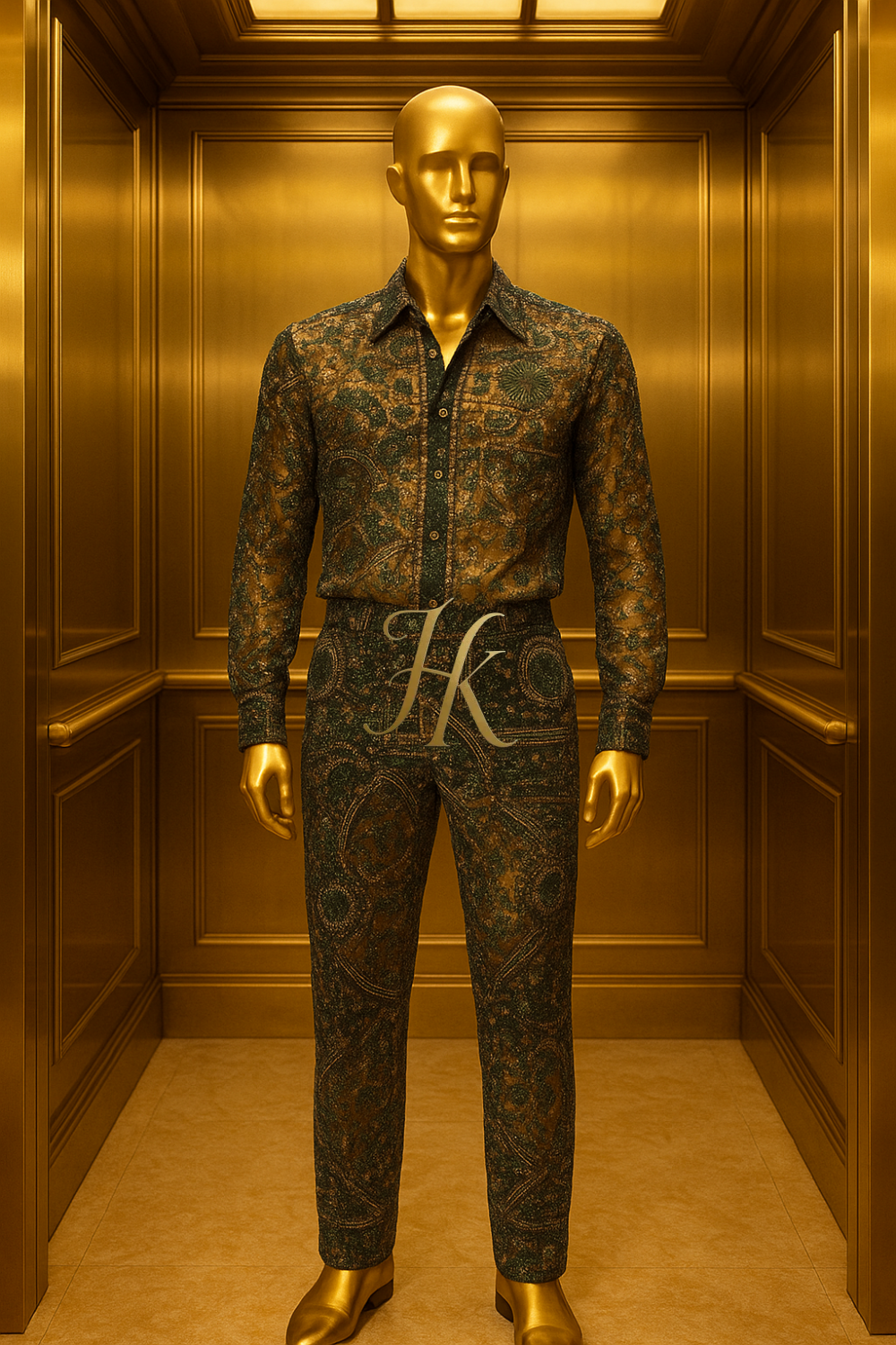 Men’s Luxury Beaded Lace Set – French Tulle with Pearls & Sequins Shirt and Pants