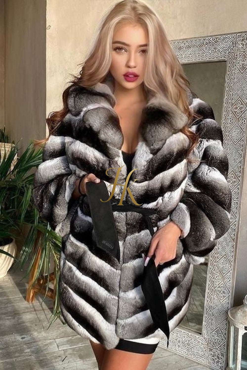 Multicolor women's Genuine Chinchilla Outwear with Real Rex Rabbit Fur | Stylish Shawl Collar Coat - kayibstrore