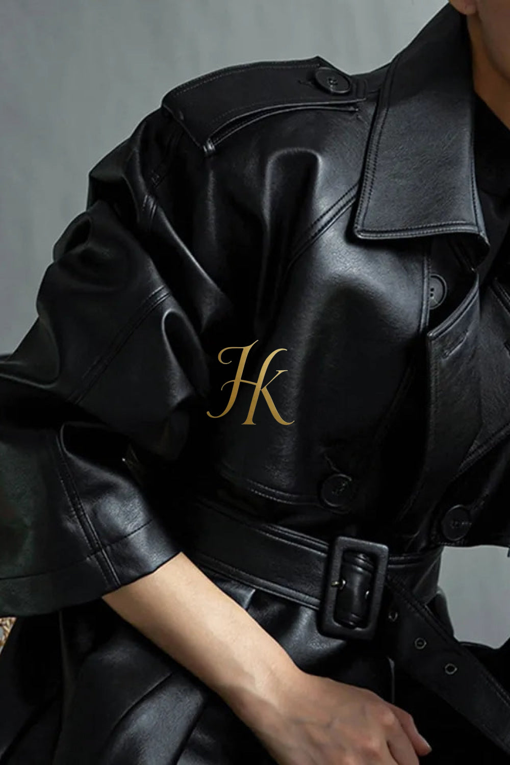 Autumn Elegance: Extra Long Oversized Black Faux Leather Trench Coat for Women - Trendsetting Fashion with Double-Breasted Style, Long Sleeves, and Cinch Belt - kayibstrore