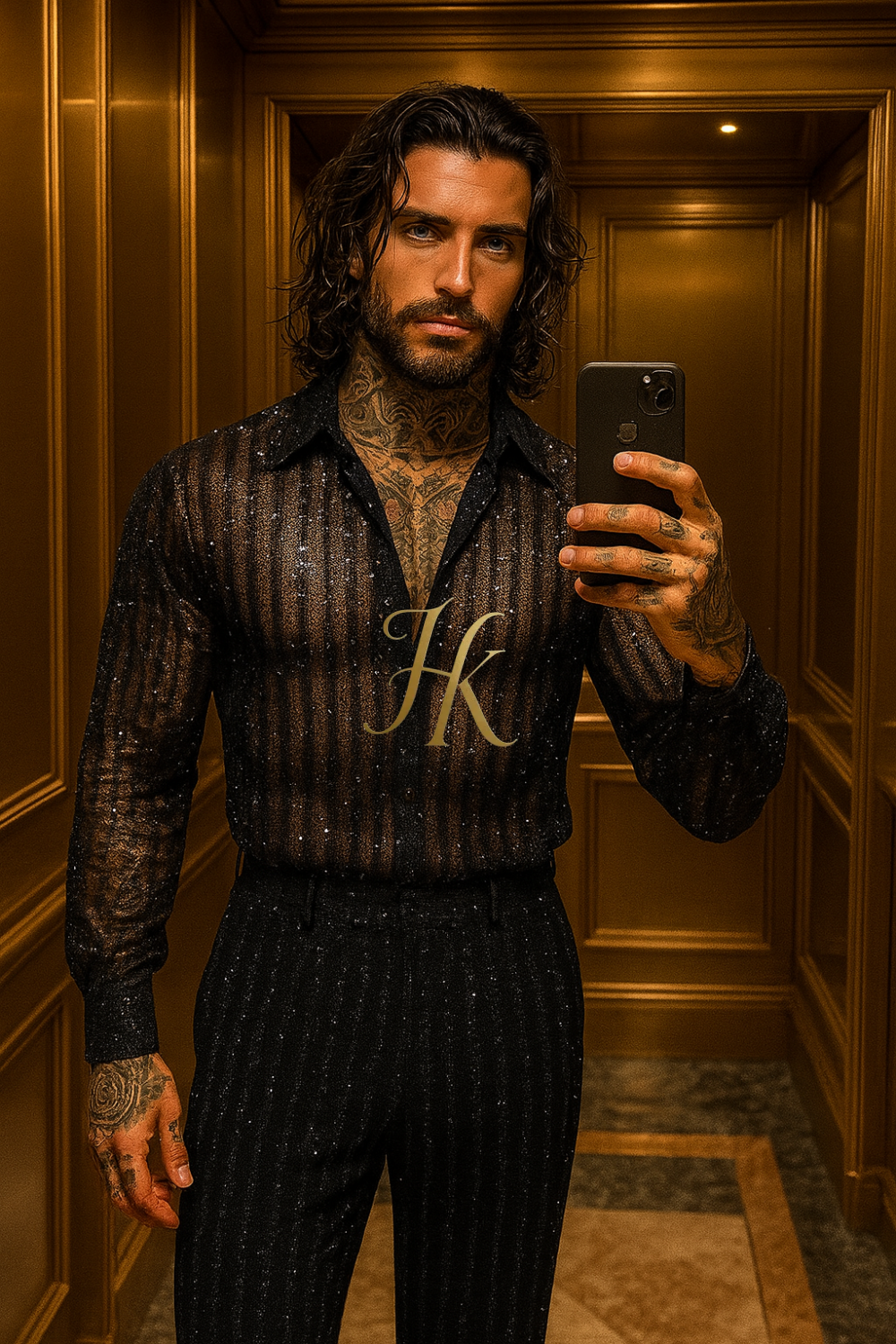 Men’s Premium Lace Set – French Tulle with Sequins & Beaded Embroidery Shirt and Pants