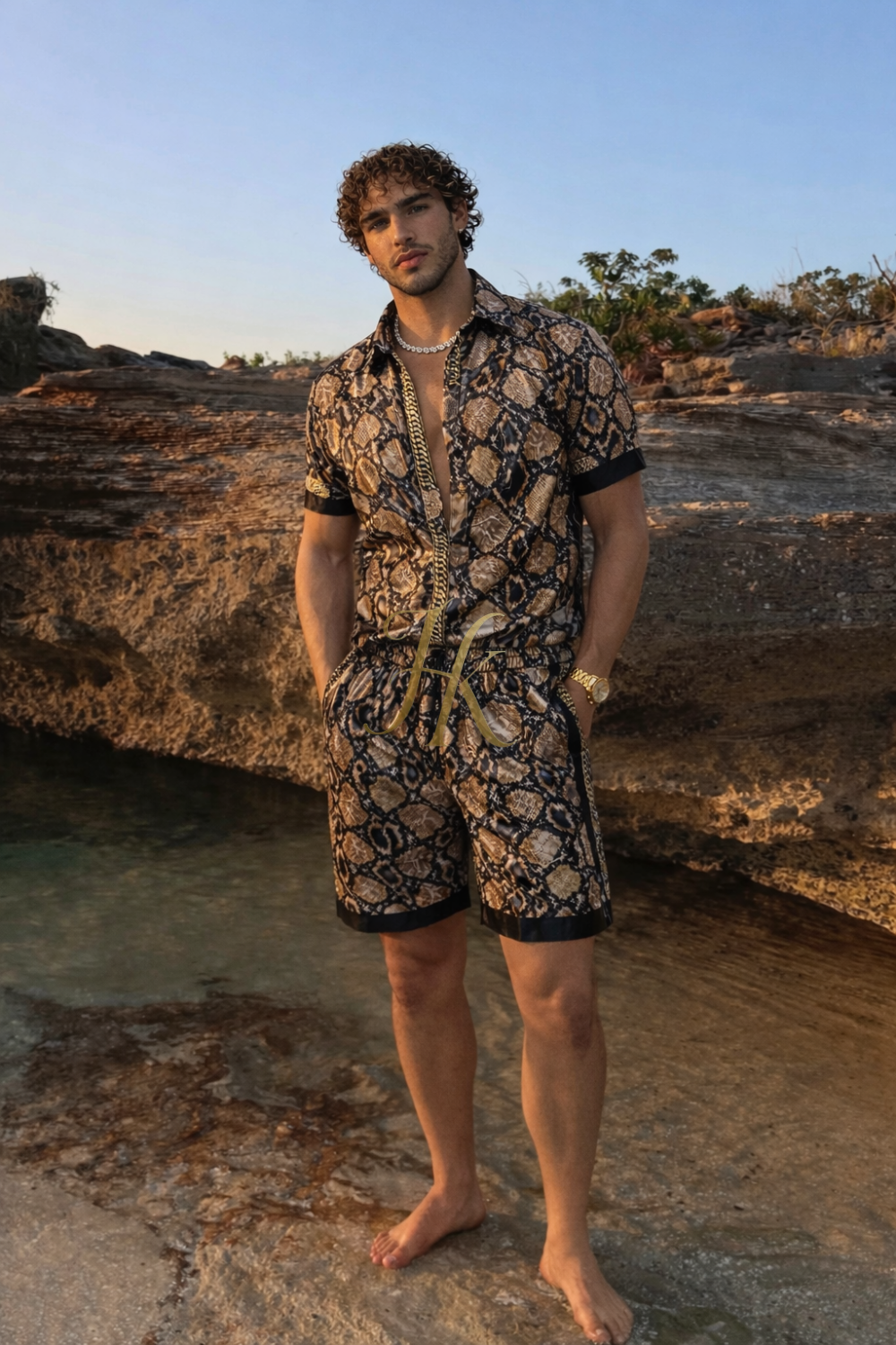 Conjunto de seda de verano para hombre de moda de lujo 2 piezas