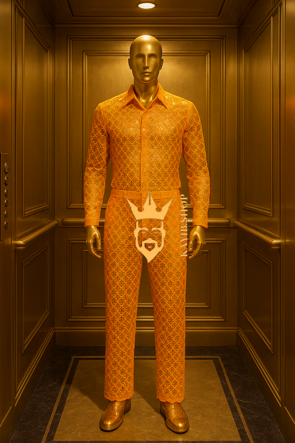 Men’s Luxury Lace Set – High-Quality Water-Soluble Sequin Embroidered Shirt & Pants