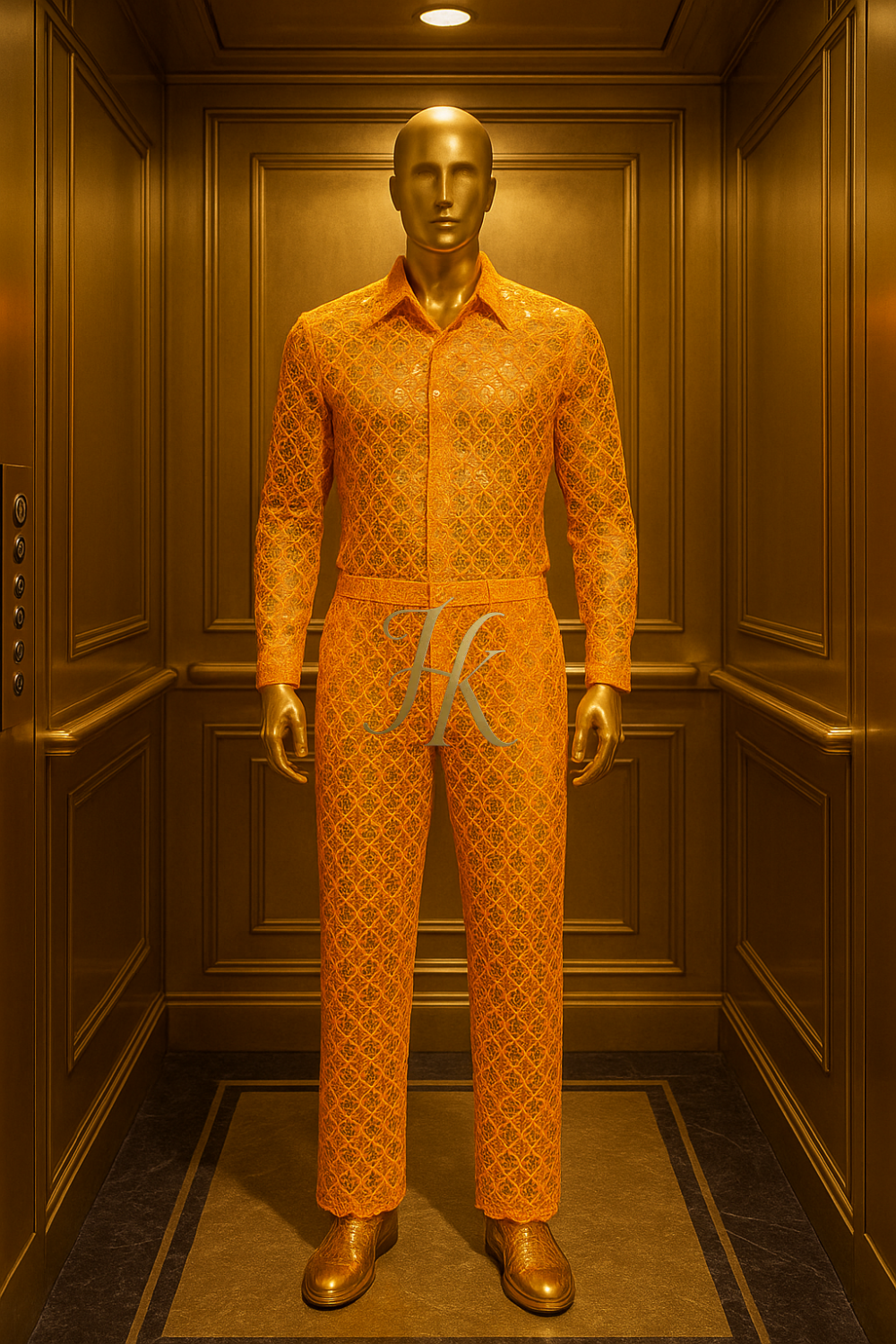 Men’s Luxury Lace Set – High-Quality Water-Soluble Sequin Embroidered Shirt & Pants