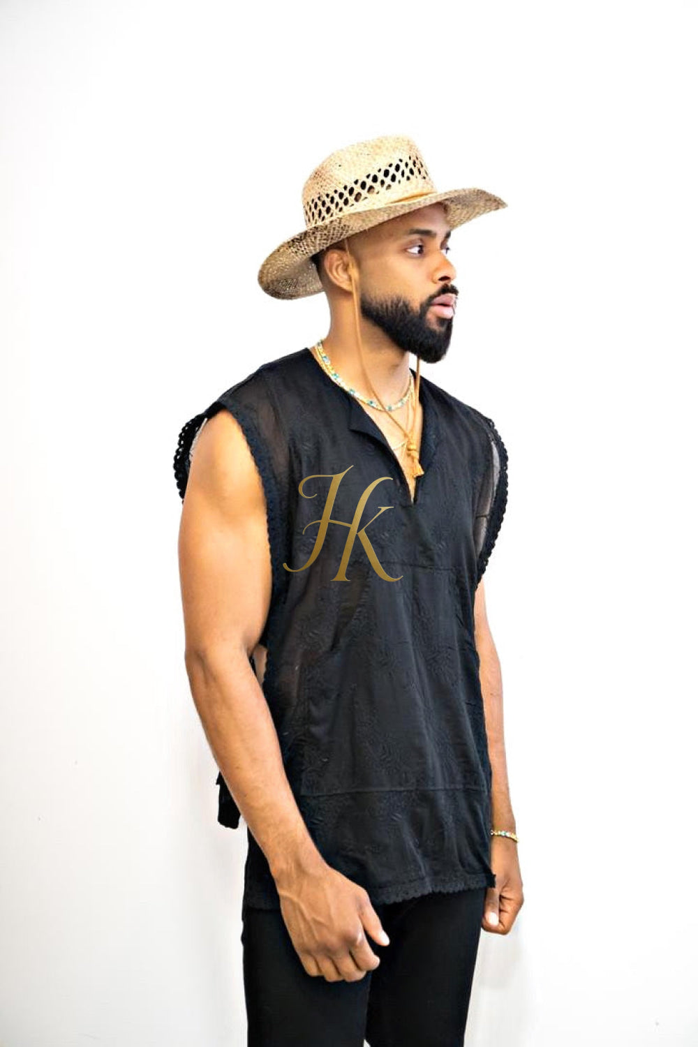 Handmade men's sleeveless tank top, Earthy Top Shirt, Tribal Jungle Natural Savage Neck Festival Rave hippie top Nomadic Primiti - kayibstrore