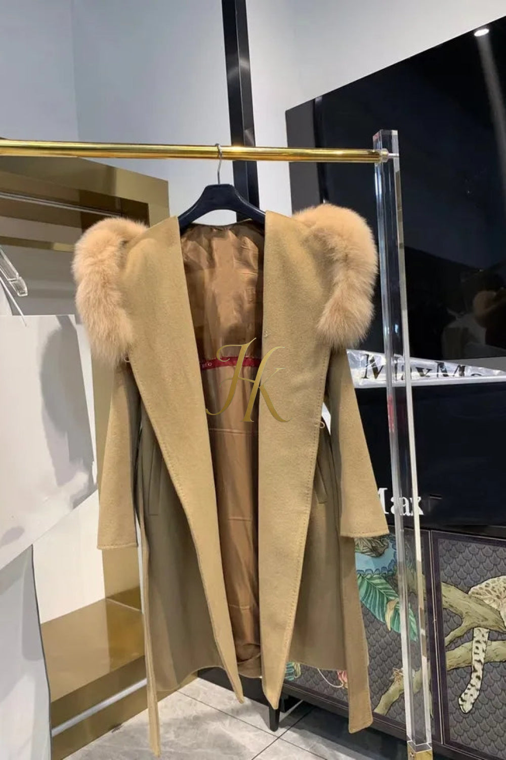 Teddy genuine wool sheepskin Luxury Coat with fox fur collar- Stay Warm and Stylish in this Ethically Produced Fur Coat - kayibstrore