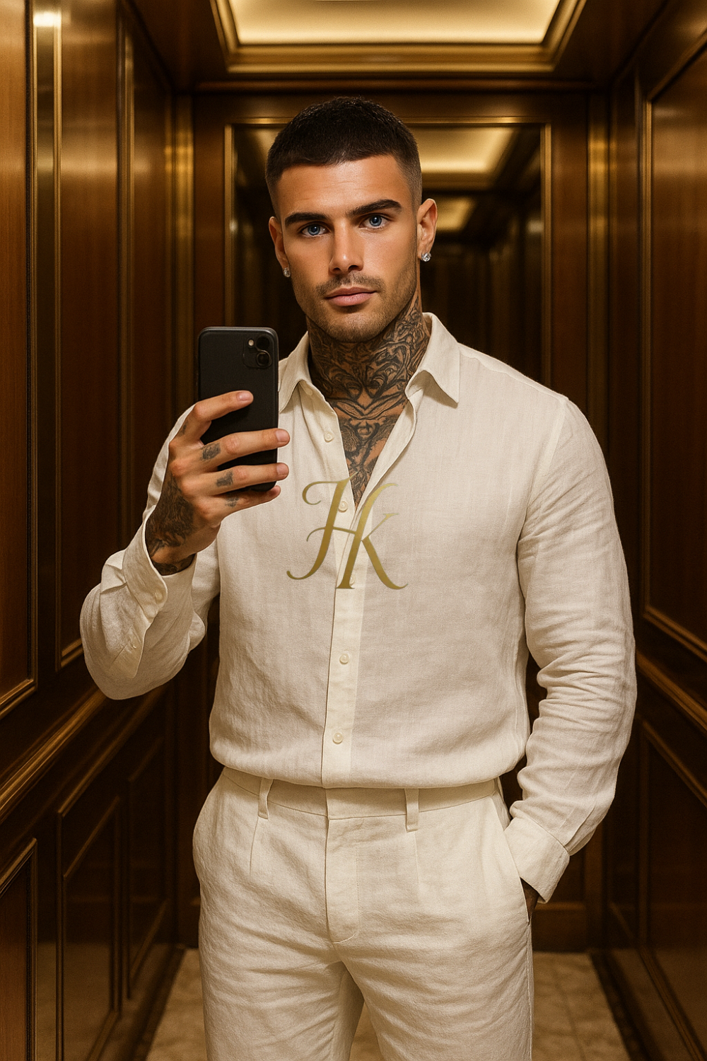 Men’s Luxury Pure Wool Outfit Set – Long Sleeve Shirt & Pants in 100% linen