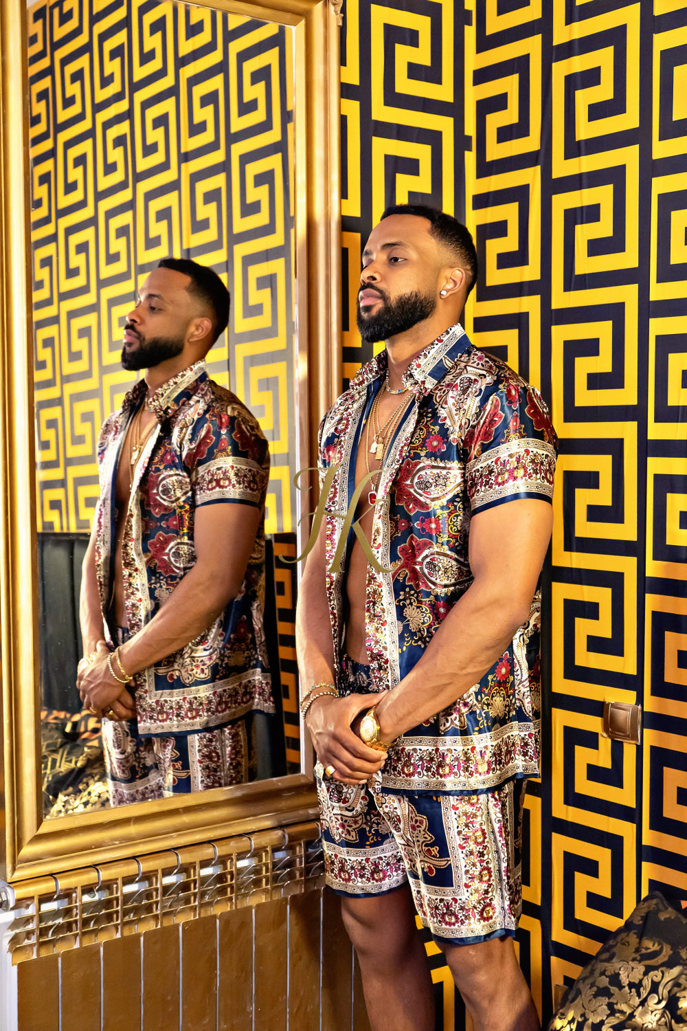 Luxurious Barocco Print Set - The Ultimate Summer Silk Outfit for Mens - kayibstrore