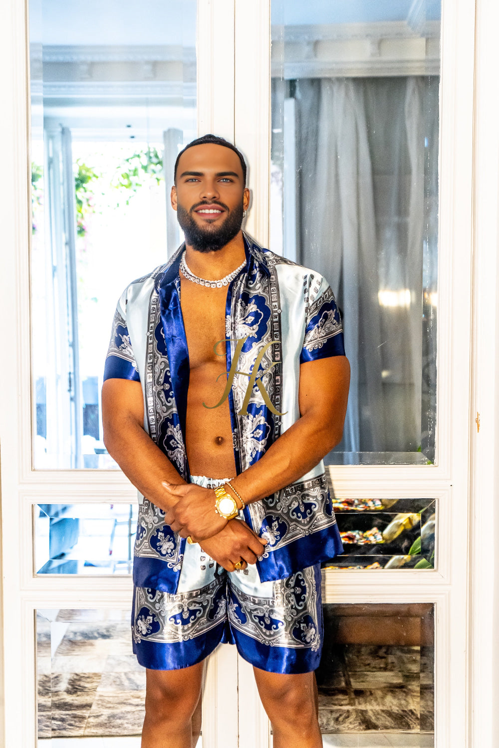 Luxury Boho Silk Shirt Set - Festival Outfit, Handmade Men's Fashion style for summer - kayibstrore