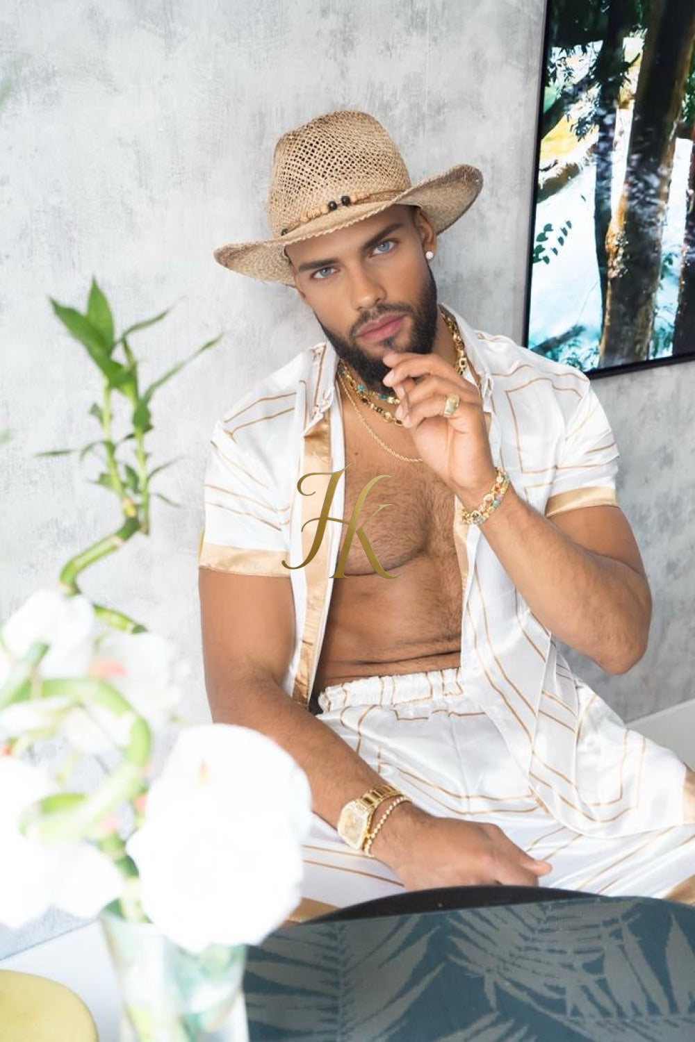 Luxury Boho Silk Shirt Set for Men - Festival Outfit, Handmade Men's Fashion - kayibstrore