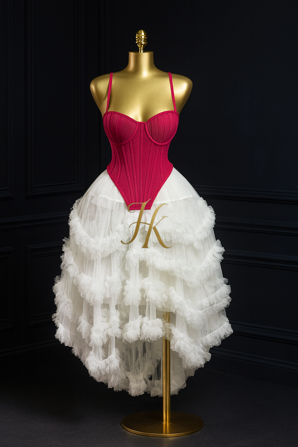 Women’s 2-Piece Dress Set – Irregular Crop Top & Maxi Ball Gown Skirt