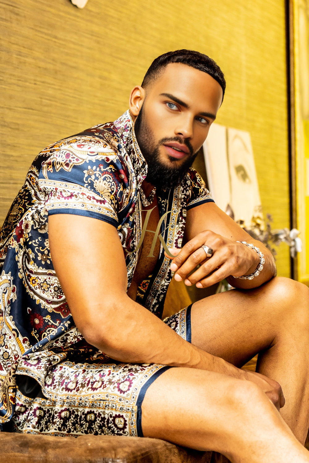 Luxury Boho Silk Shirt Set - Rave Outfit, Handmade Men's Fashion - kayibstrore