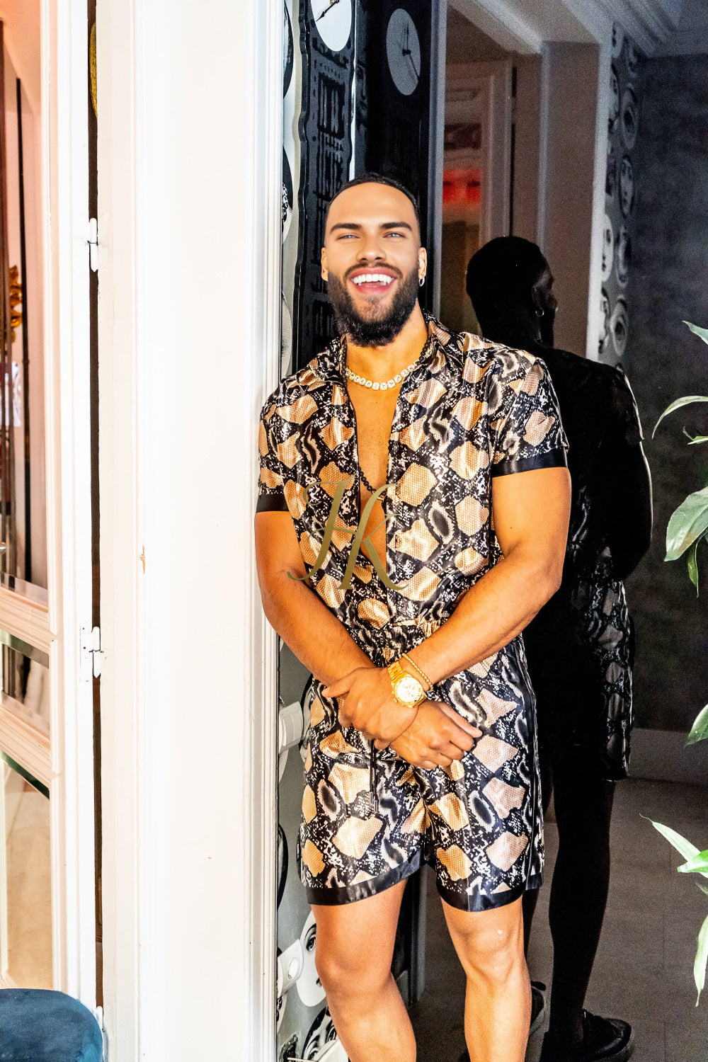 Luxury snake Silk Shirt Set - Festival Outfit, Handmade Men's Fashion - kayibstrore